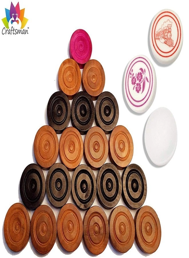 Carrom Coins - 24 Coins Sheesham Wood + Striker - 3 Striker