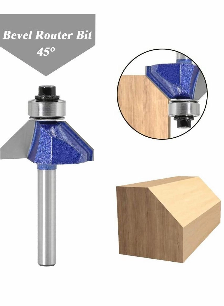 45 Degree Chamfer Router Bit Set - 3/8" 5/16" 1/4" 1/2" 1/4" Shank