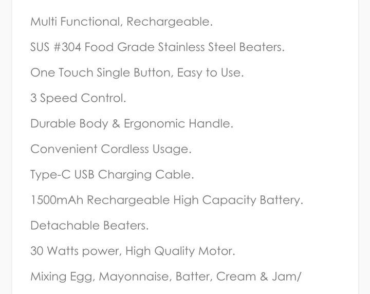Cordless Rechargeable Hand Mixer - 1500W