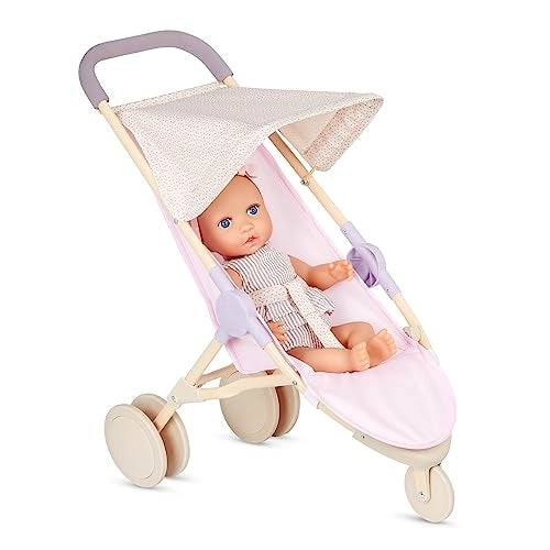 Baby Doll - 14-Inch Blue Eyes + High Chair - Removable Tray + Playpen + Jogger Stroller - Foldable Canopy Ages 2+