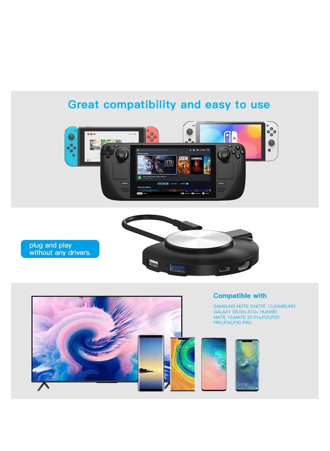 Portable Dock - USB-C Steam Deck Switch Switch OLED Switch Lite