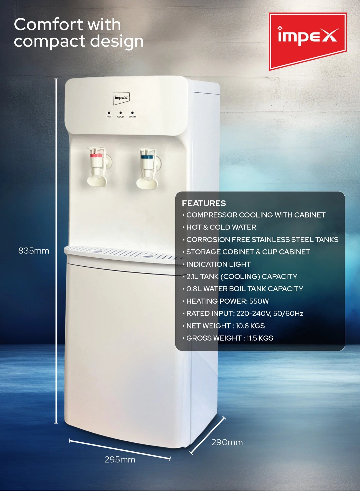 Hot & Cold 2 Tap Water Dispenser - 2.9 L
