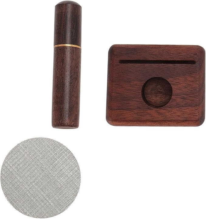 Kikumi Coffee Needle Distributor Set - Stainless Steel Puck Screen Wooden Base