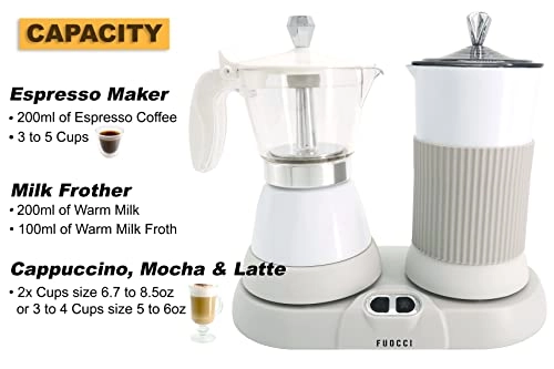 Electric Moka Pot & Milk Frother - 3-Cup 150ml