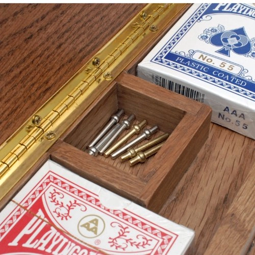 Cabinet Cribbage Set - Solid Oak 3 Track Metal Pegs