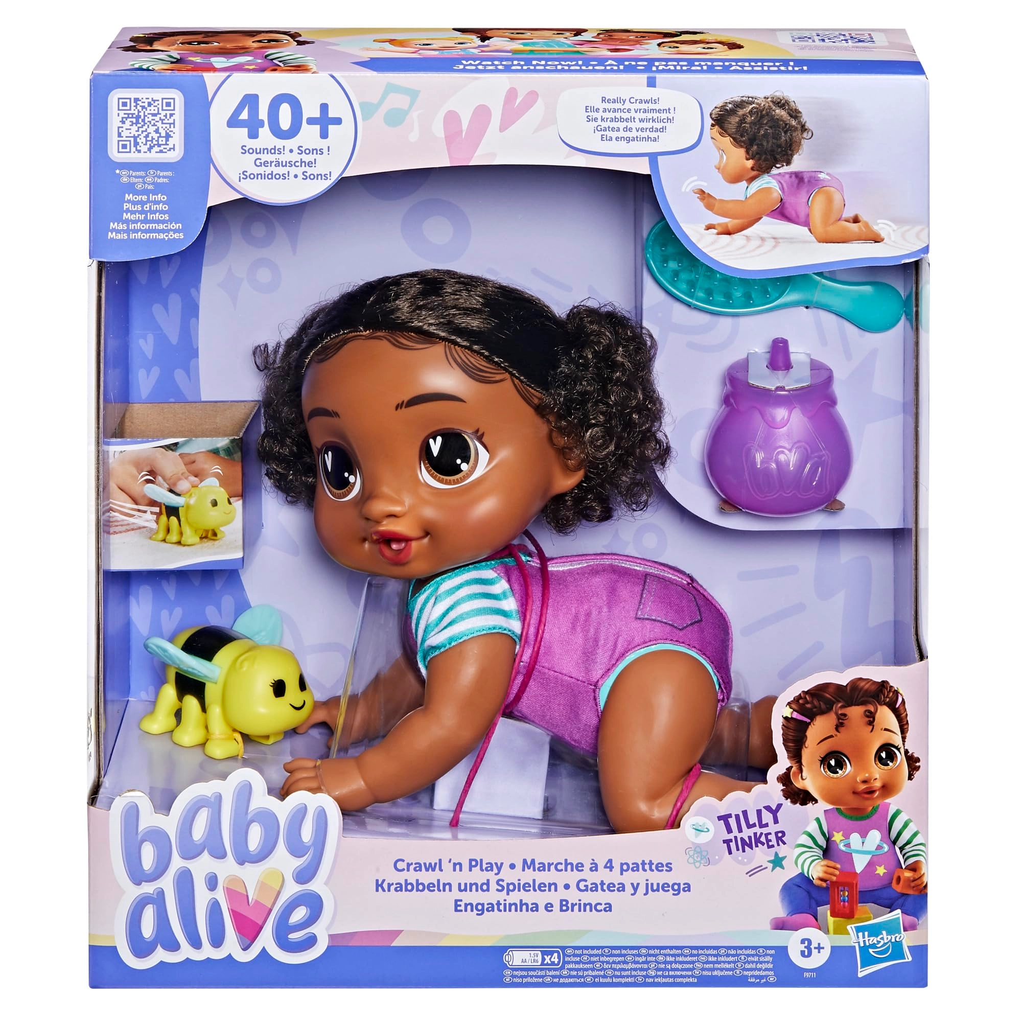 Baby Alive Tilly Tinker Electronic Crawling Baby Doll Set - 10.75 Inches Black Hair Ages 3+