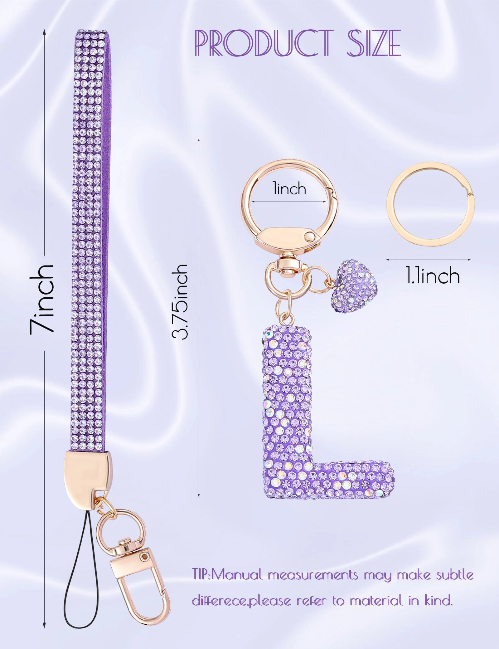 Initial Keychain - L Purple Rhinestone