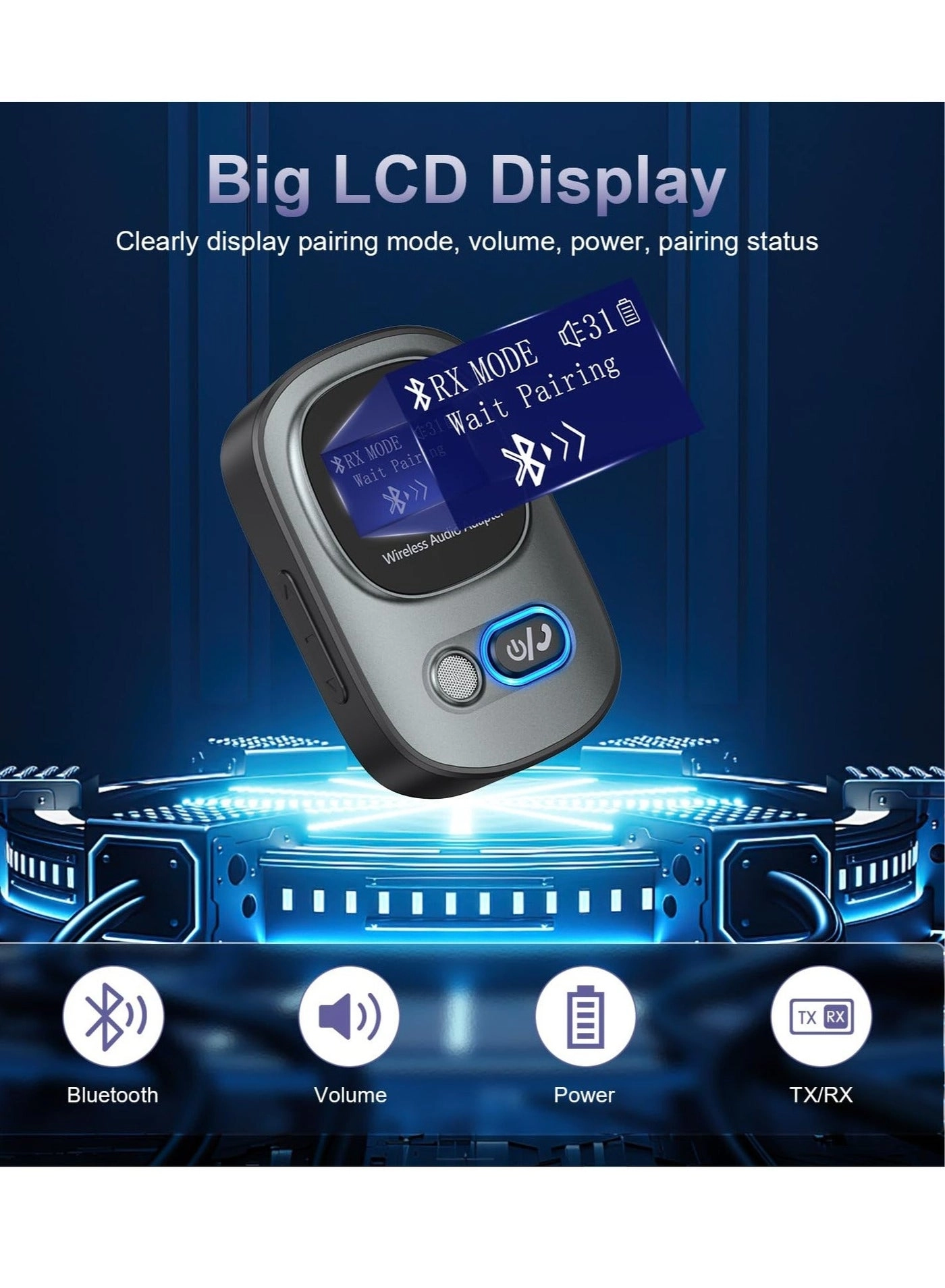 Bluetooth AUX Adapter - 5.3 3.5mm 22H Battery Life