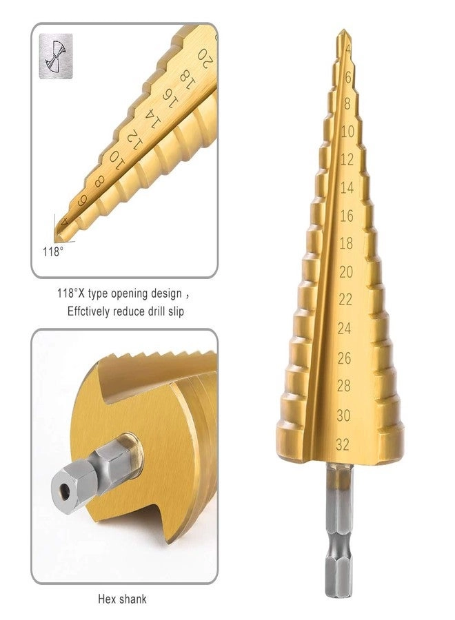 HSS Titanium Step Drill Bits - 3PC 4-12mm 4-20mm 4-32mm