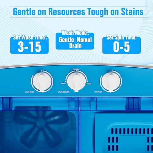 INTERGREAT - Portable Washing Machine with Longer Hose, Double Tub Washing Machine, Mini Compact Machine with Drain Pump, 16lbs Portable Washing Machine for Dorms, Apartments, Gray