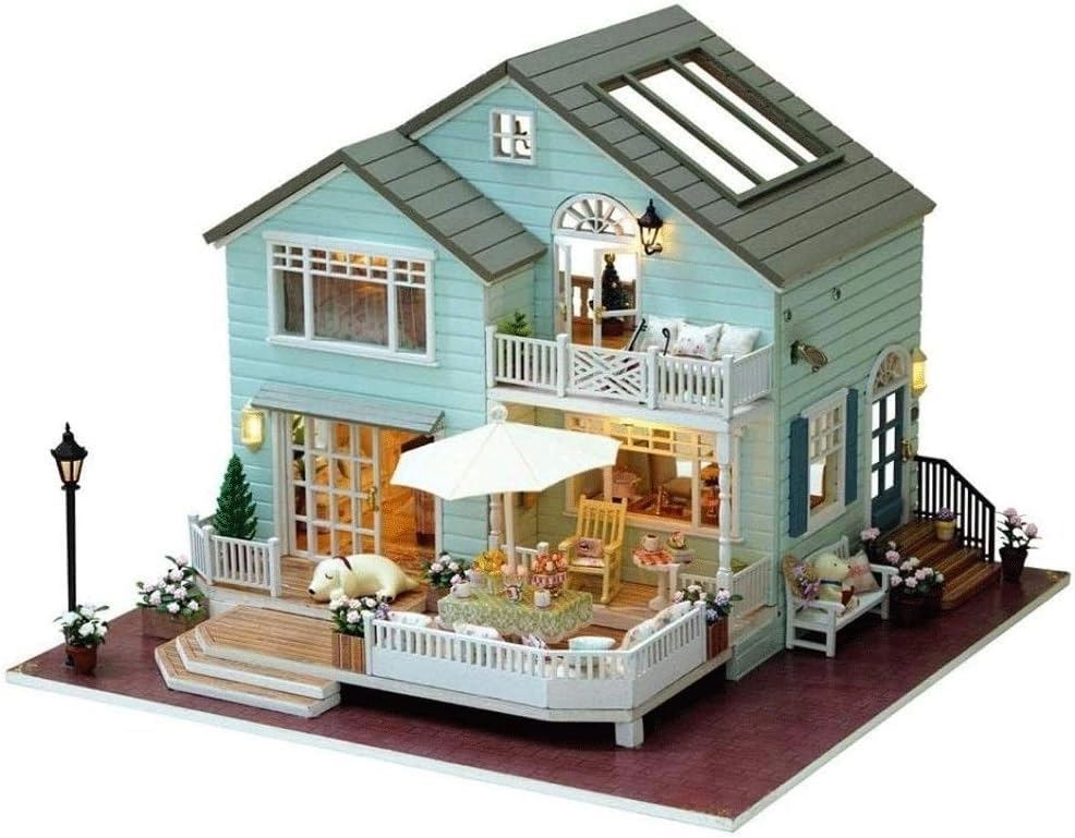 UDYGQM DIY Miniature Dollhouse - Wooden LED Lights Hand-Assembled