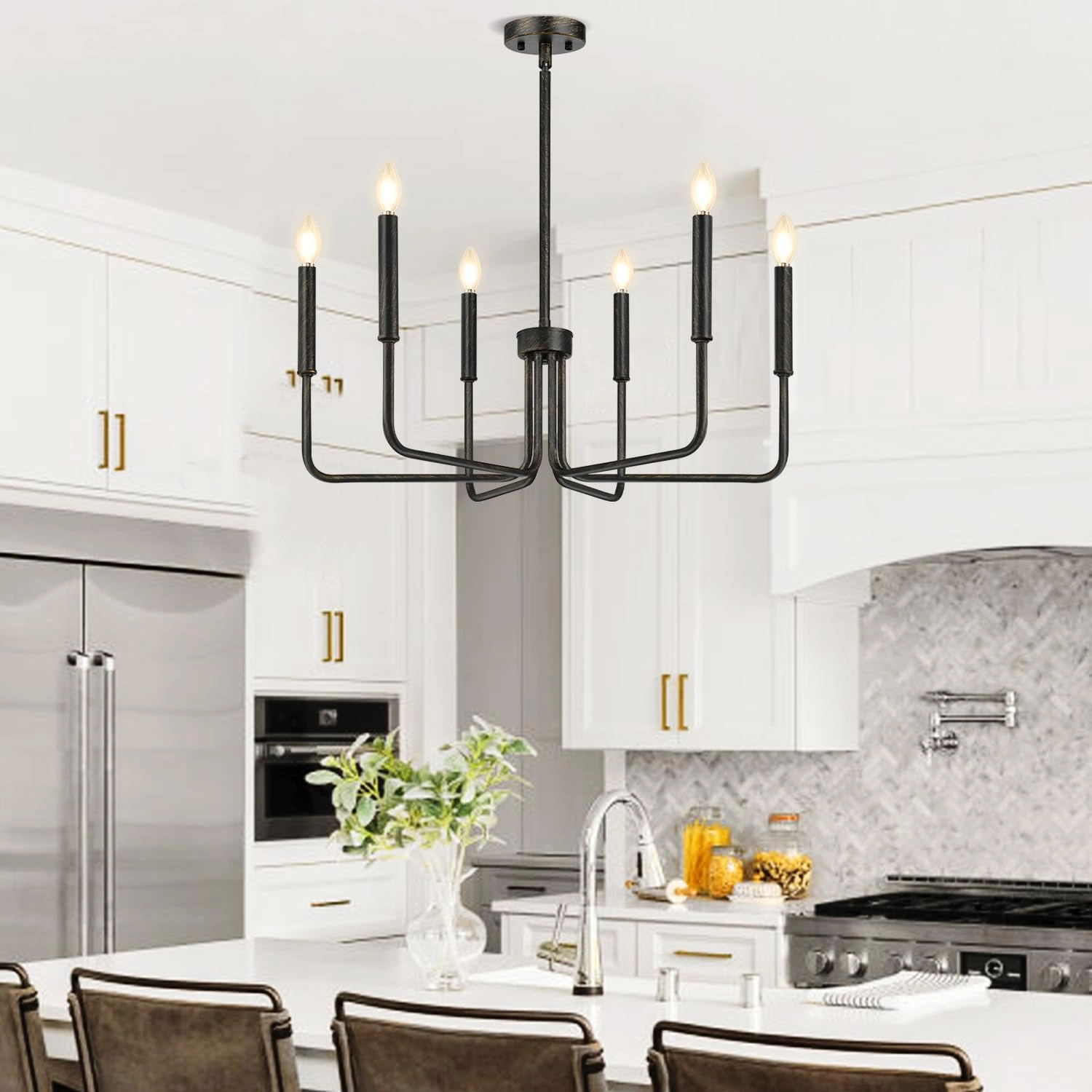 6-Light Farmhouse Chandelier - Black Indoor
