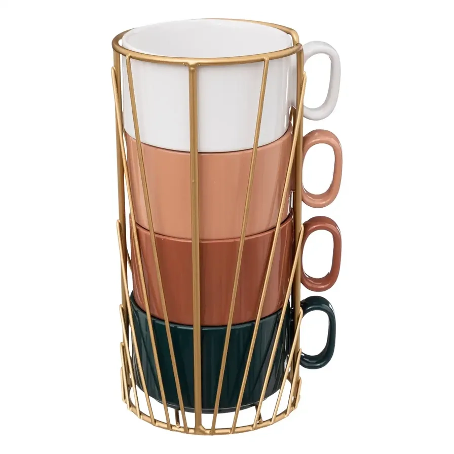 Sagem Stoneware Mug Set W/Rack - 4 pcs - 250 ml