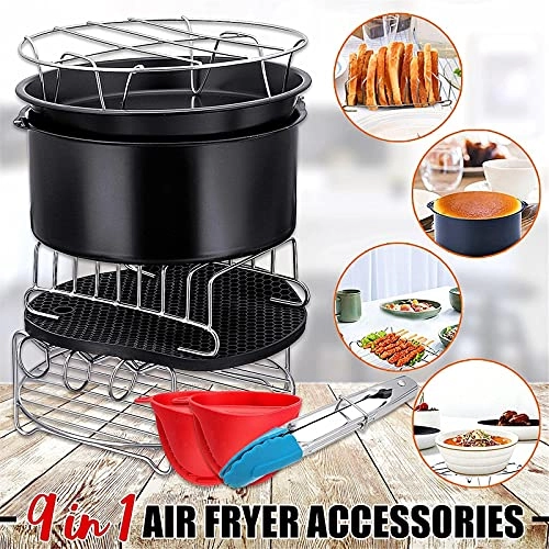 Cake Barrel + Pizza Pan + Silicone Mat + Metal Holder + Skewer Rack + Bread Shell + Food Tong + Silicone Mini Mitt Glove + Perforated Parchement Paper - Silicone Stainless Steel Carbon Steel 9 Pcs