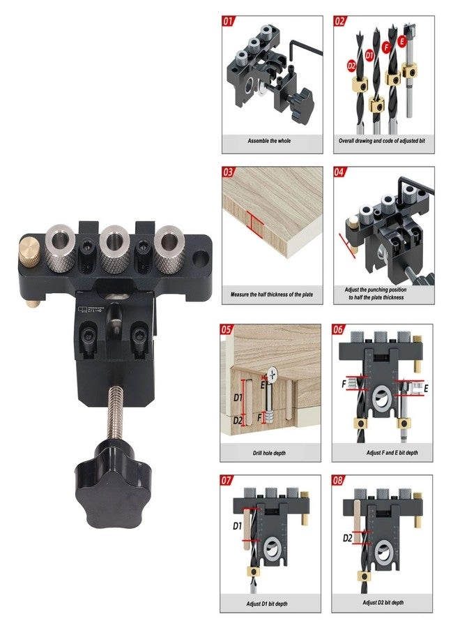 Doweling Jig Drill Kit - 3 in 1 4 Brass Locators 8mm 10mm 15mm