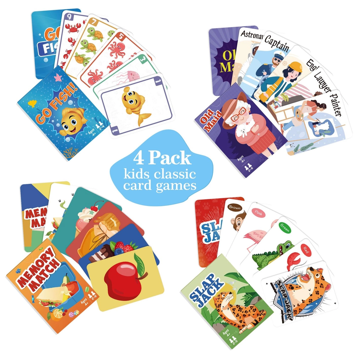 Go Fish + Old Maid + Slap Jack + Memory Match