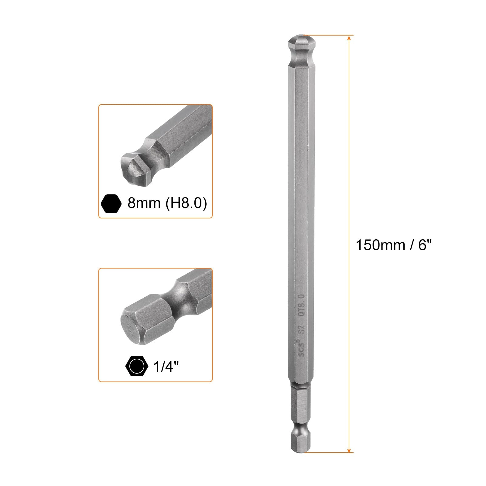 Ball End Hex Screwdriver Bit - 4pcs 150mm