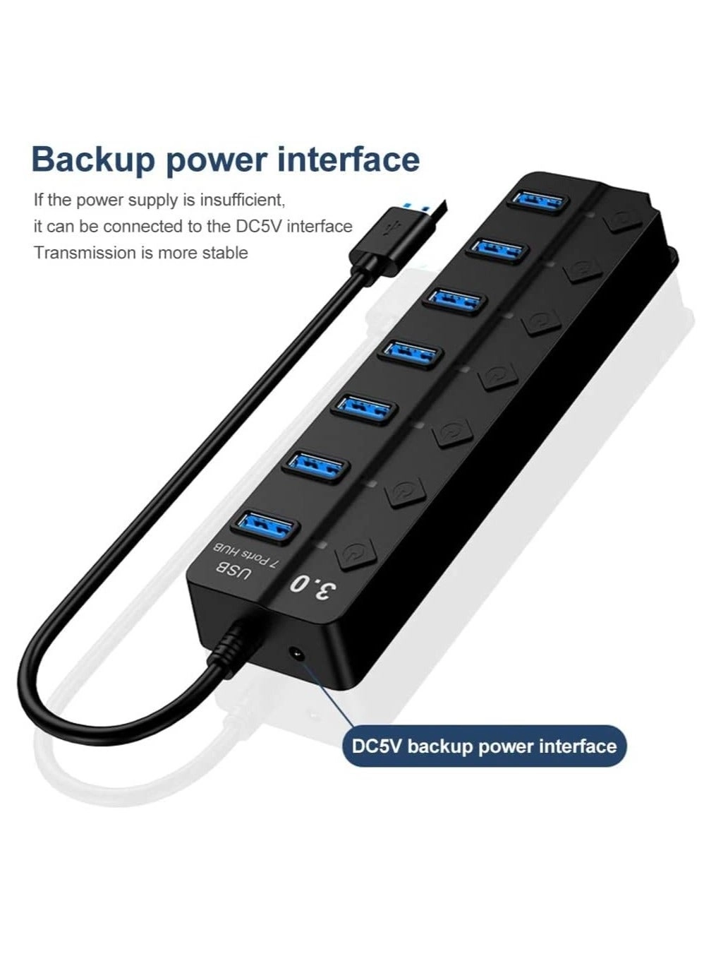 7-Port USB 3.0 Hub - Individual Power Switches 5Gbps