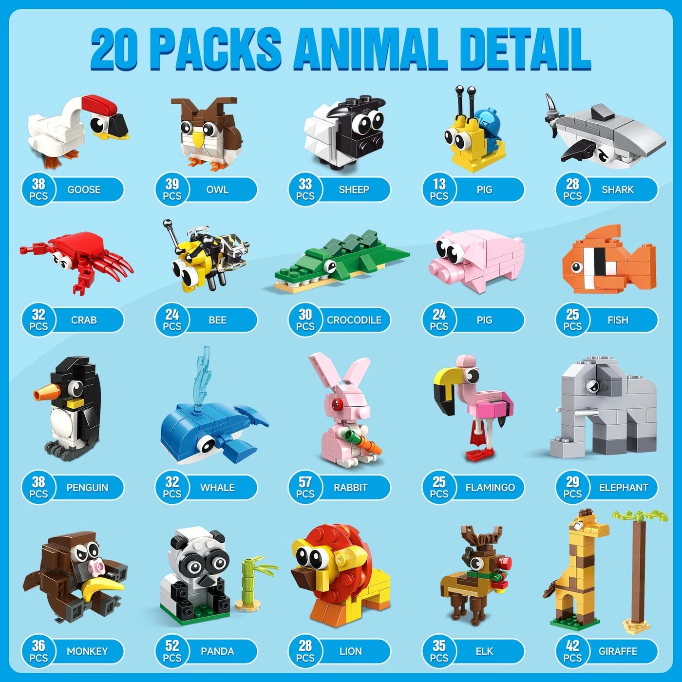 MINI ANIMALS BUILDING SETS - 20pcs