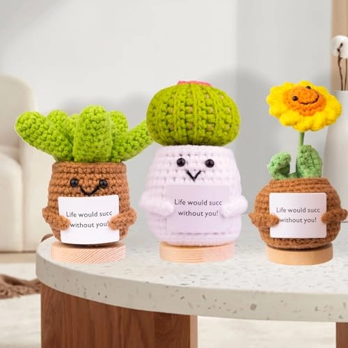 Positive Potato 5 cm + Knitted Cactus 5 cm + Succulent and Flower 5 cm