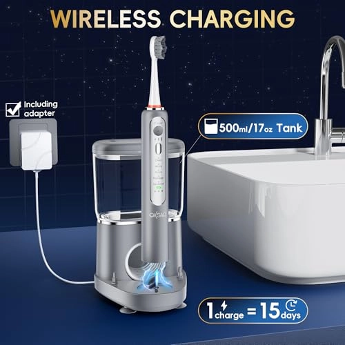 Electric Toothbrush with Water Flosser - 5 Brush Modes 3 Flossing Speeds 500ML Rechargeable