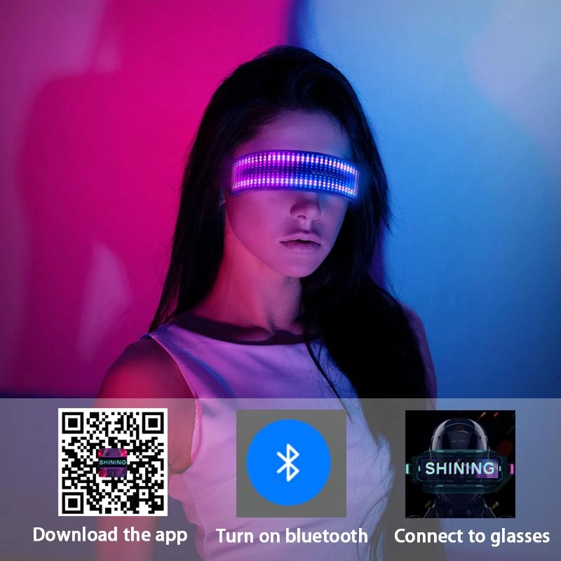 LED Light Up Glasses - Bluetooth Full Color Programmable