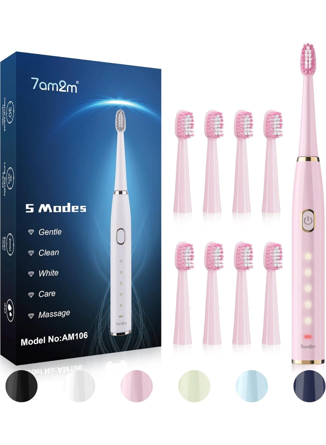 Sonic Electric Toothbrush - 8 Heads 5 Modes Midnight Black