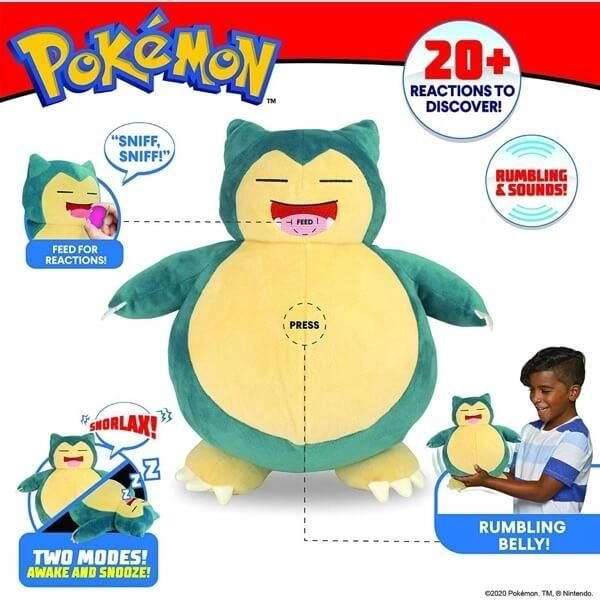 Snorlax Snooze Action 25.7 cm Plush - over 20 unique sounds