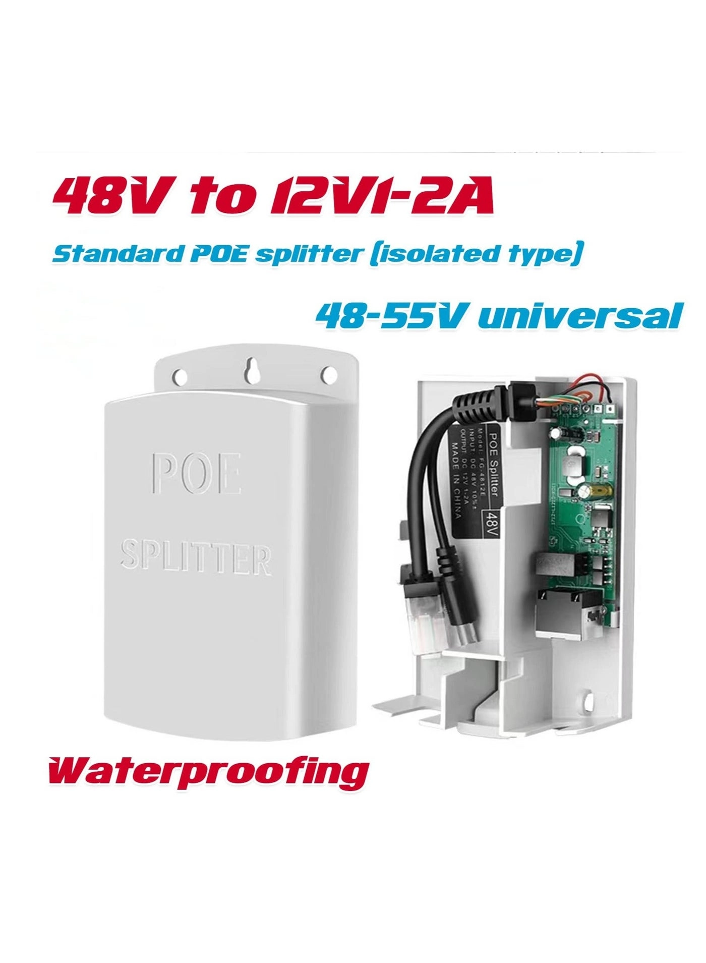 Gigabit PoE Splitter - 12V 2A IEEE 802.3af/at 10-100-1000Mbps