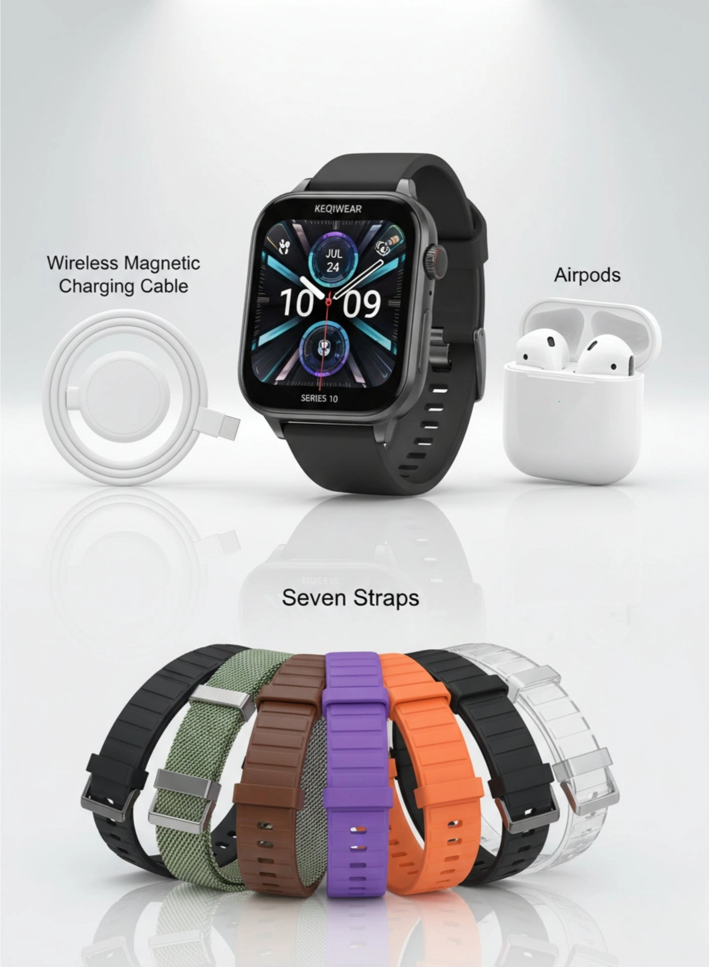 KW53 Max + Airpods + Watch Straps - 7 + Wireless Charging Dock