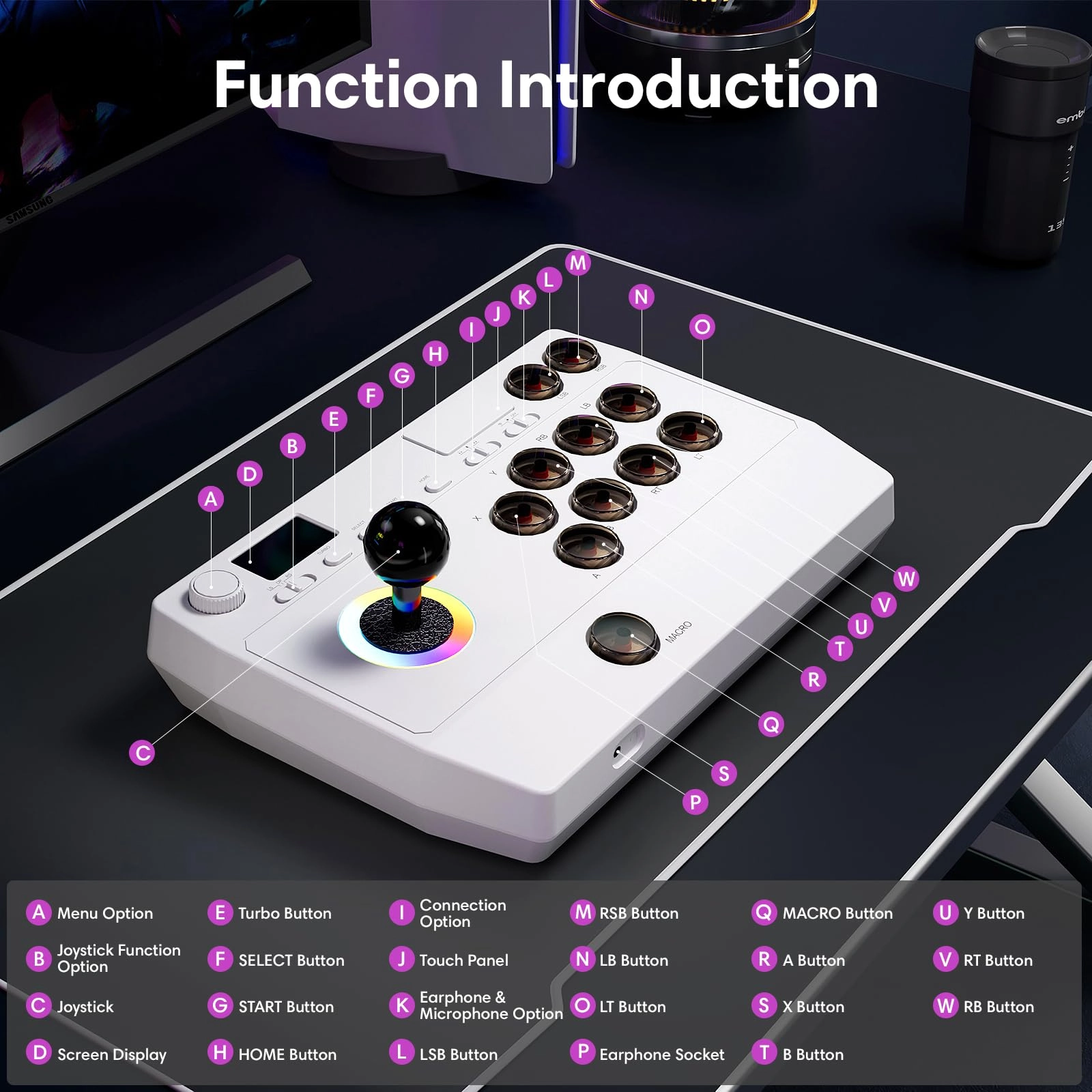 Arcade Stick - White Android, IOS, Nintendo Switch 1/2, PC, Playstation 3/4