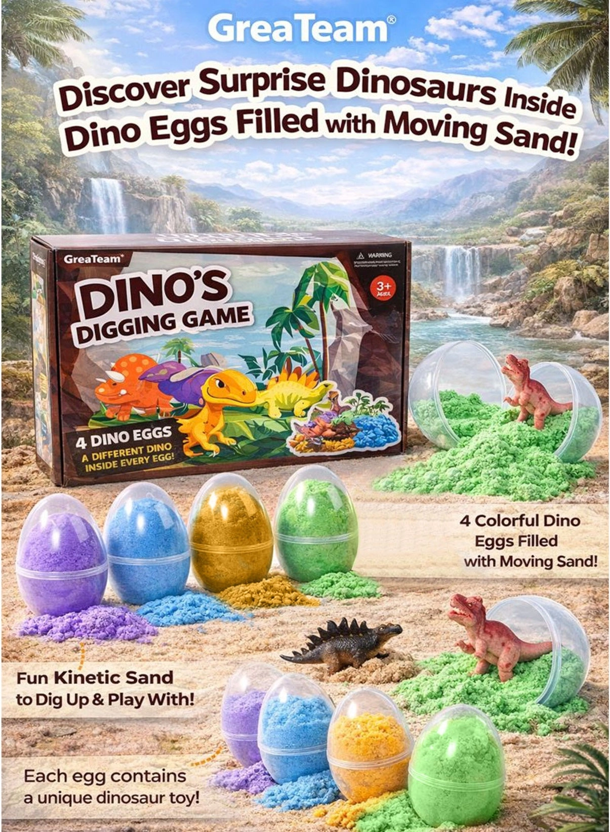 Dino’s Digging Game - 4 Dino Eggs 298–300g