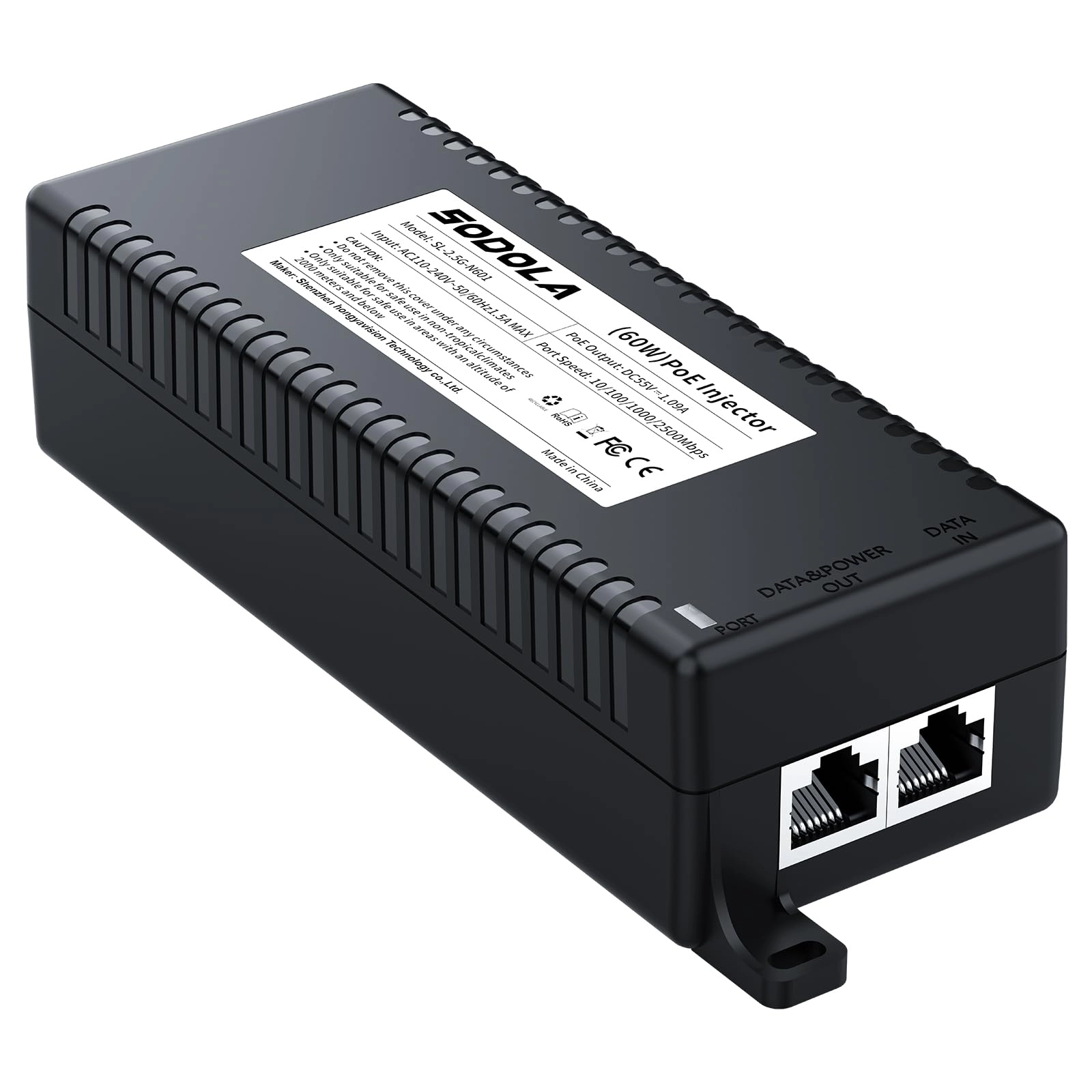 Shenzhen hongyavision Technology Co.,Ltd. 2.5GbE PoE Injector - 60W IEEE 802.3