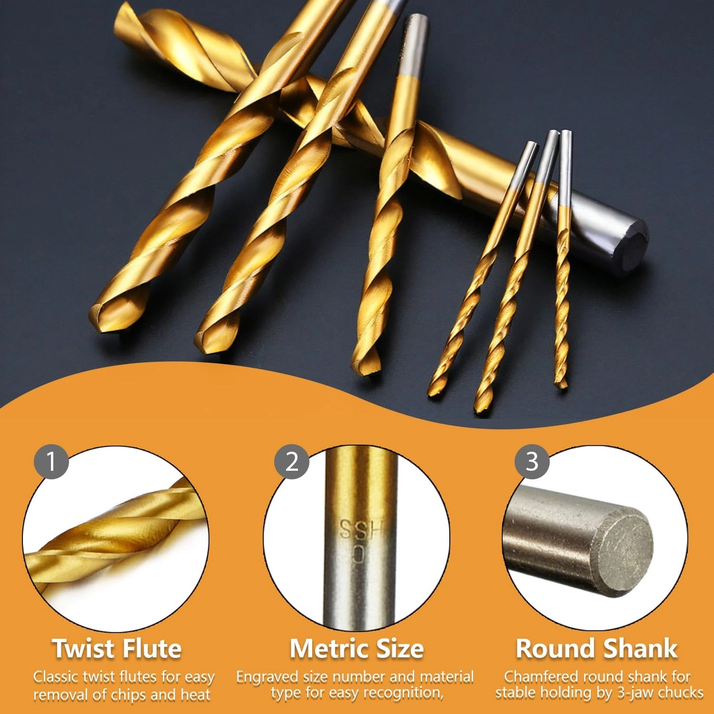 HSS Twist Drill Bit Set - 8pcs 3.0mm, 4.0mm, 5.0mm, 6.0mm, 7.0mm, 8.0mm, 9.0mm, 10.0mm