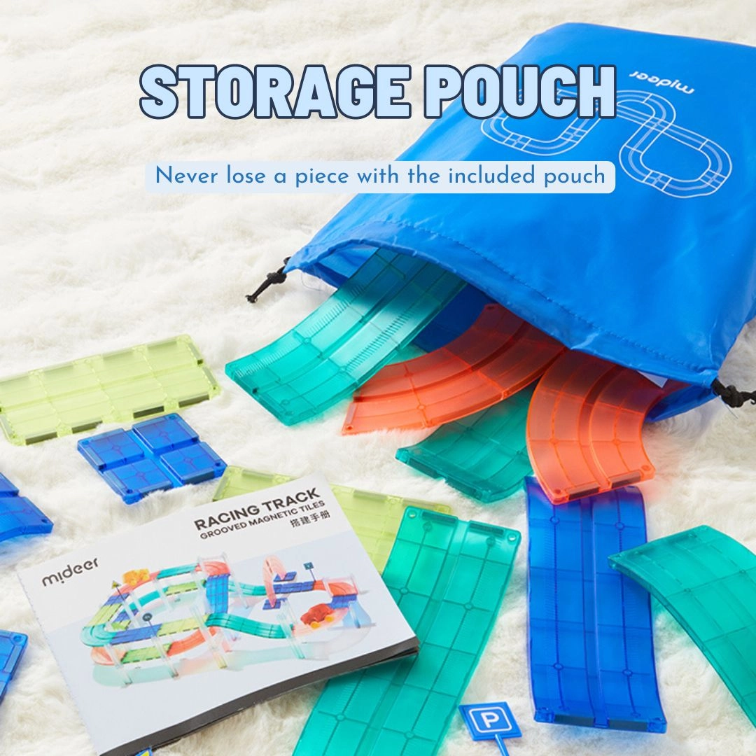 Grooved Magnetic Tiles - Racing Track 2 Battery-operated Cars