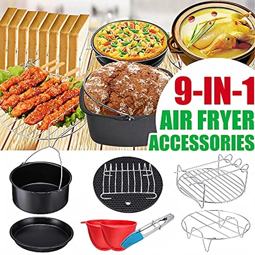 Cake Barrel + Pizza Pan + Silicone Mat + Metal Holder + Skewer Rack + Bread Shell + Food Tong + Silicone Mini Mitt Glove + Perforated Parchement Paper - Silicone Stainless Steel Carbon Steel 9 Pcs