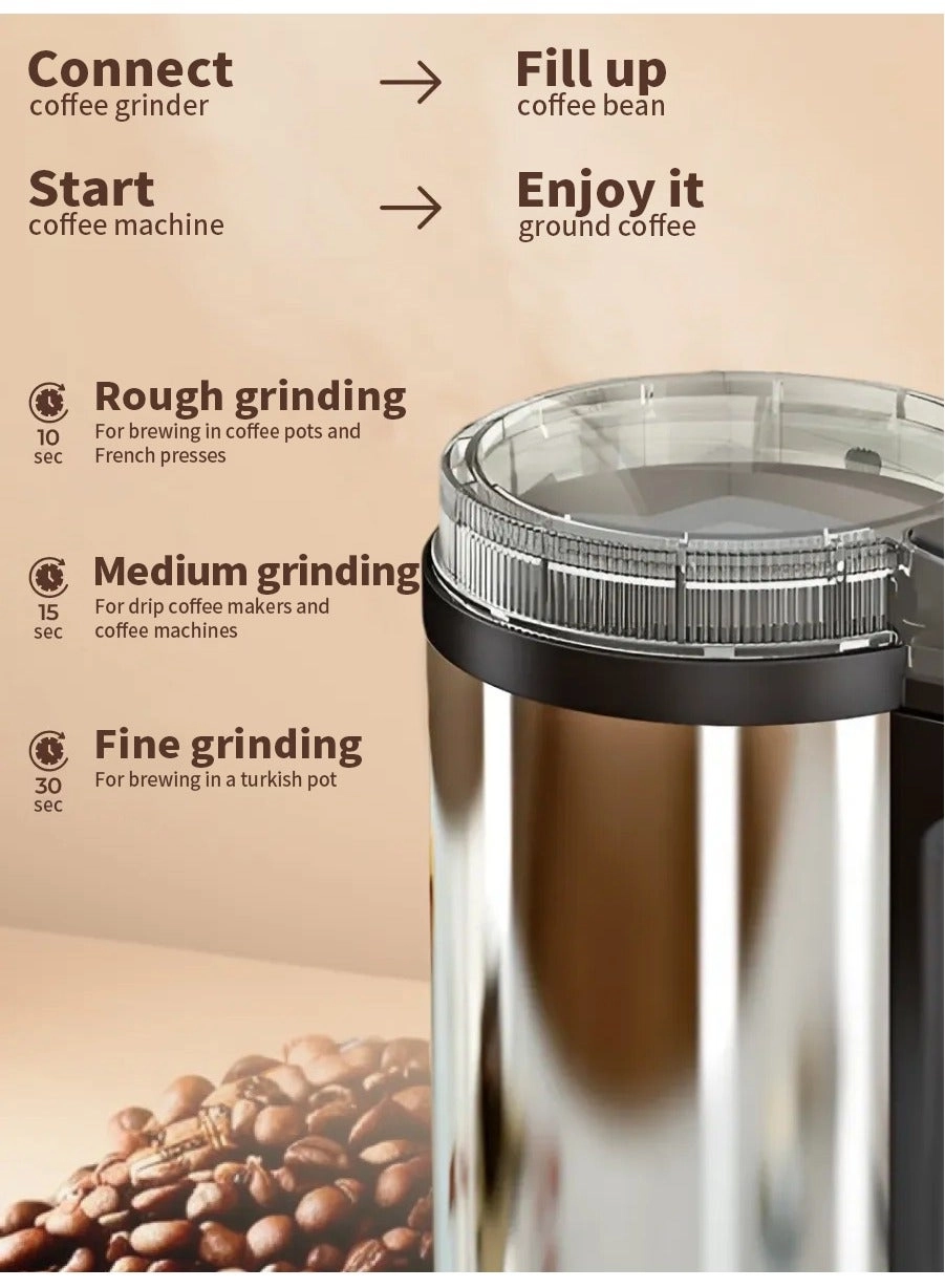 8-Blade Multi-Purpose Electric Coffee Grinder - 300ml Stainless Steel