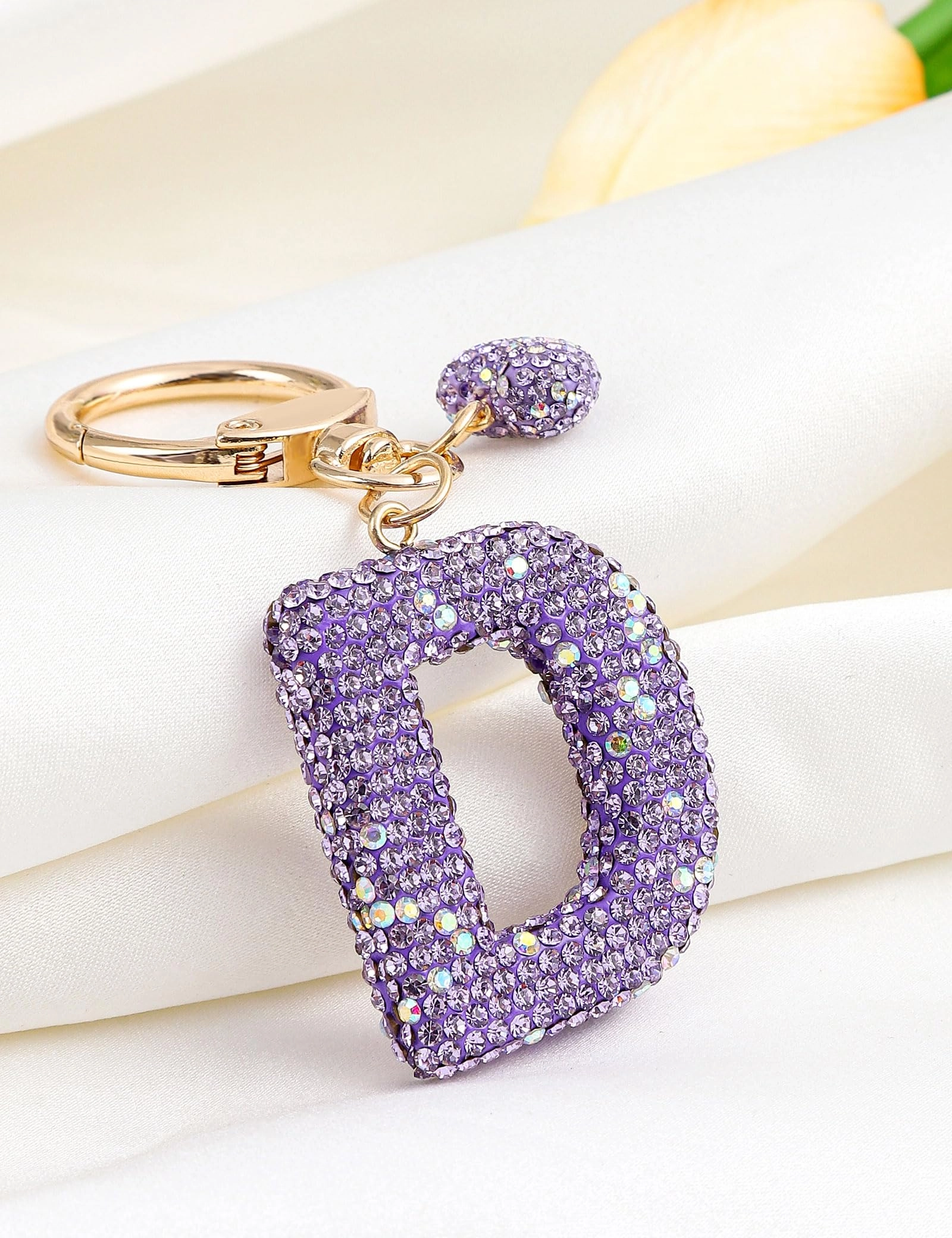 Initial Keychain - L Purple Rhinestone