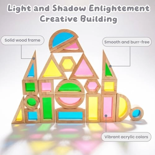 Montessori Children's Rainbow Acrylic Building Blocks - 22pcs