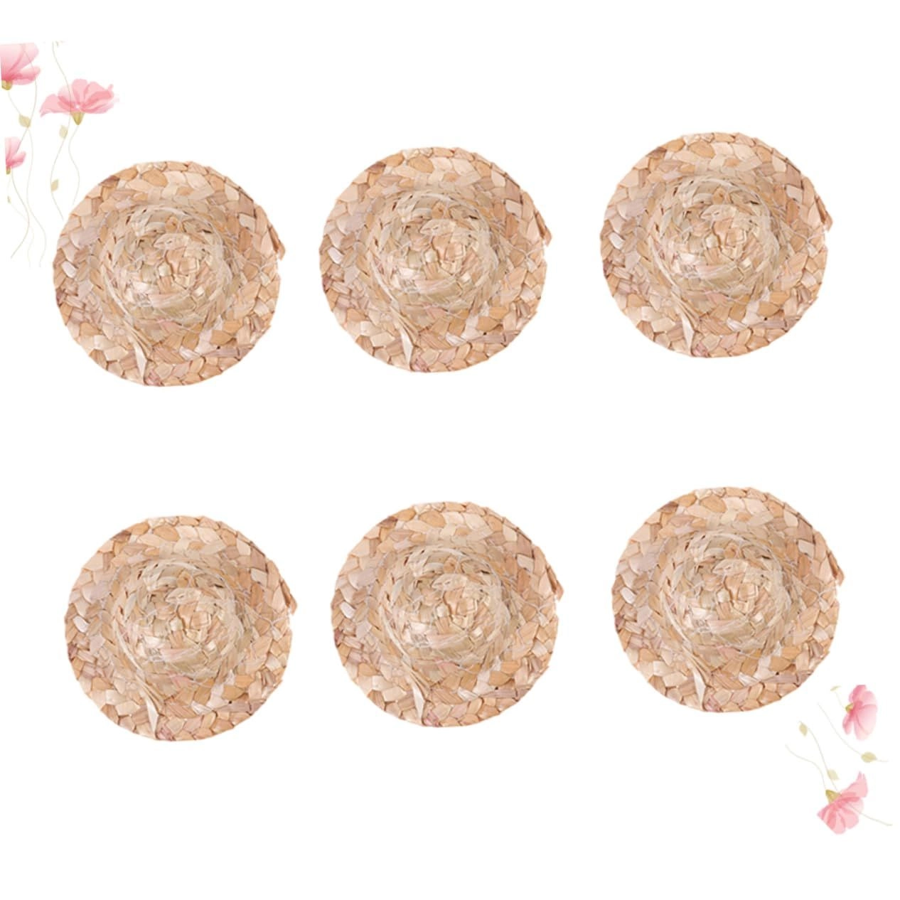 Mini Woven Straw Hats - 6Pcs 8X8cm