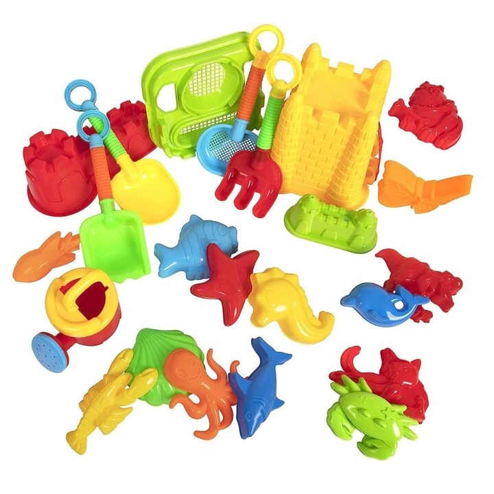 Kangaro 23 Pcs Sand Toys - Sand Castle Building Kit Includes Watering Can