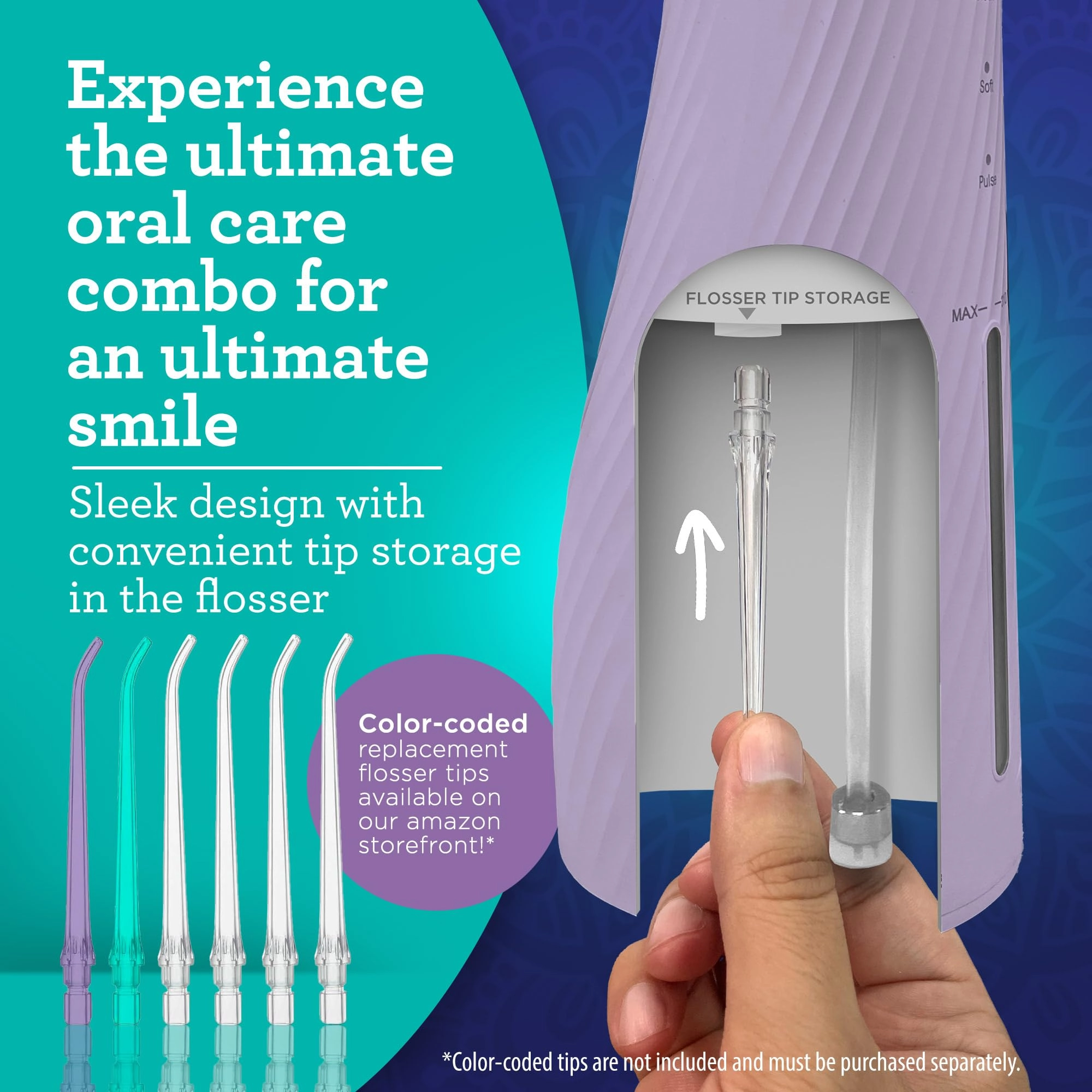 Lion & Lamb Kit 2.0 - 4 Brush Heads Lavender + Water Flosser - 4 Jet Tips IPX7 Waterproof