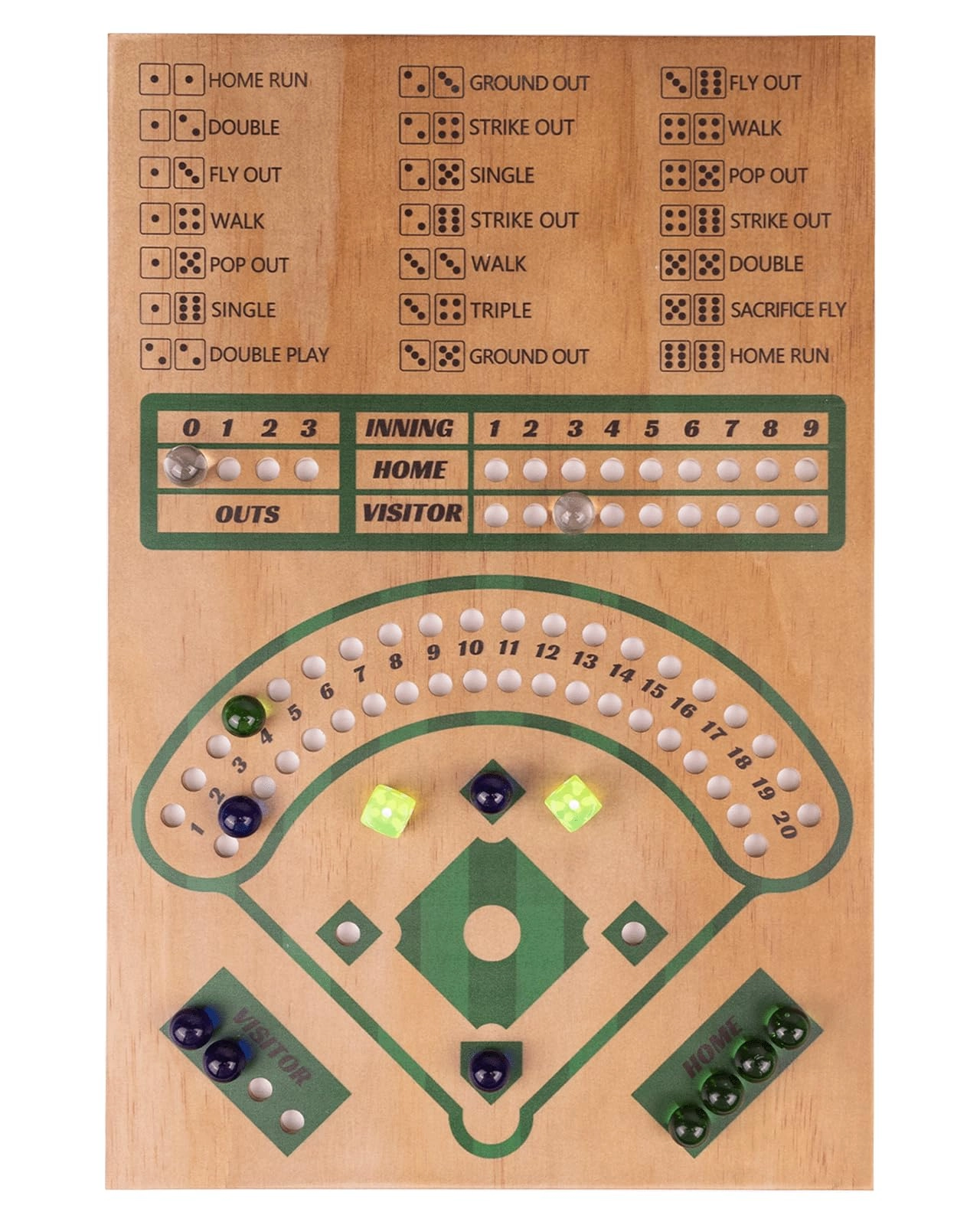 WodGod Baseball Board Game - Solid Wood 12 Colourful Beads Portable