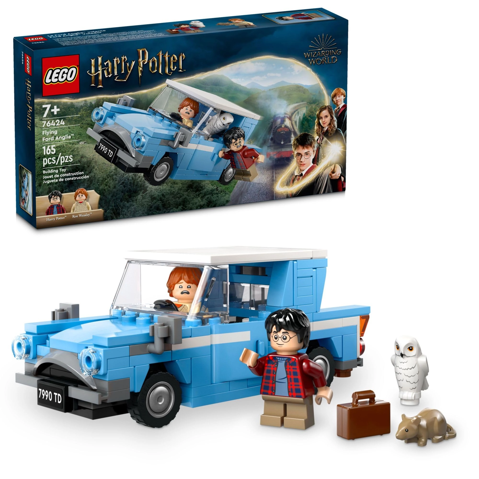 Harry Potter LEGO Flying Ford Anglia (76424) - Buildable model Ron Weasley minifigure Hedwig figure