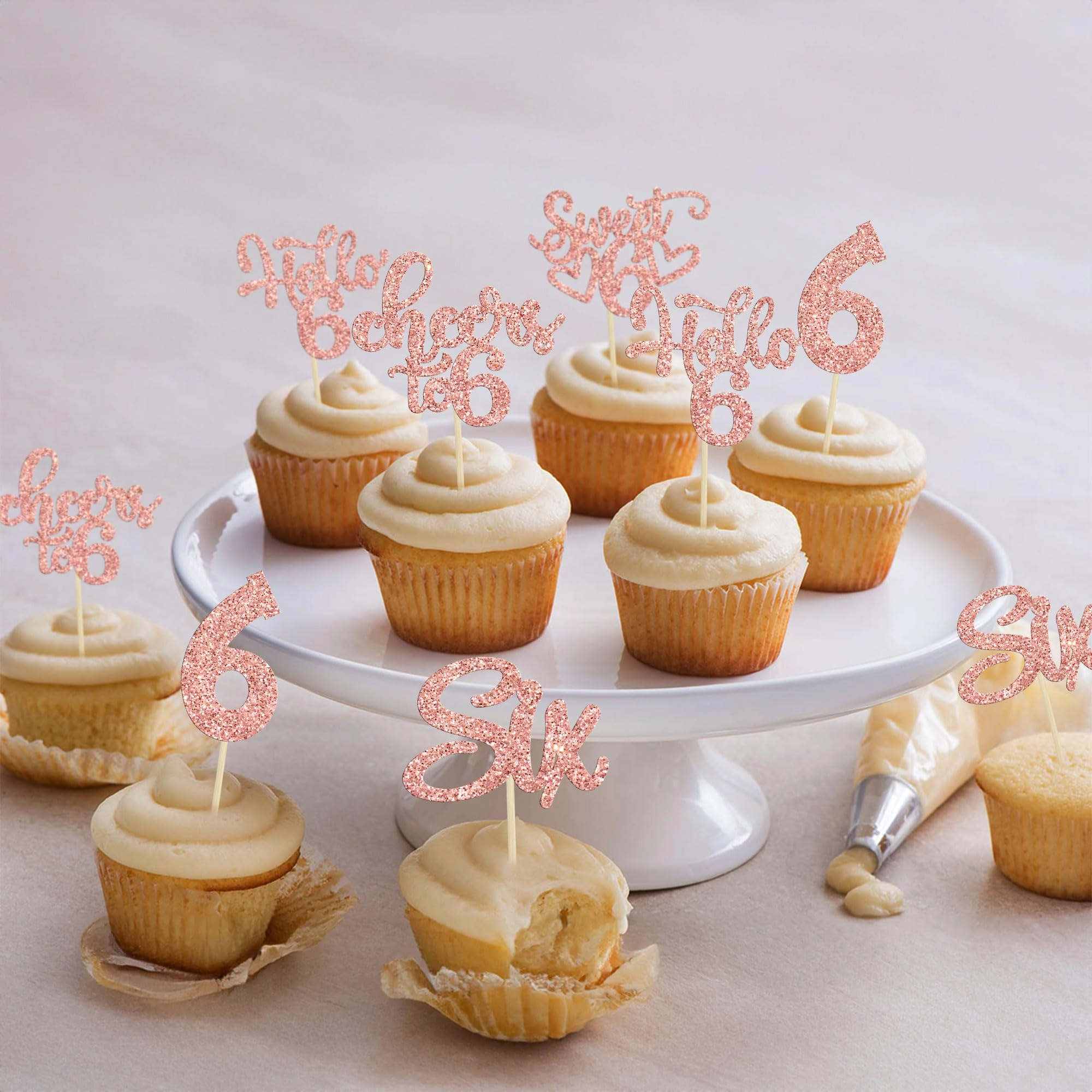 6th Birthday Cupcake Toppers - 30Pcs