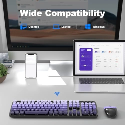 Wireless Keyboard and Mouse Combo - Typewriter Round Retro Wireless