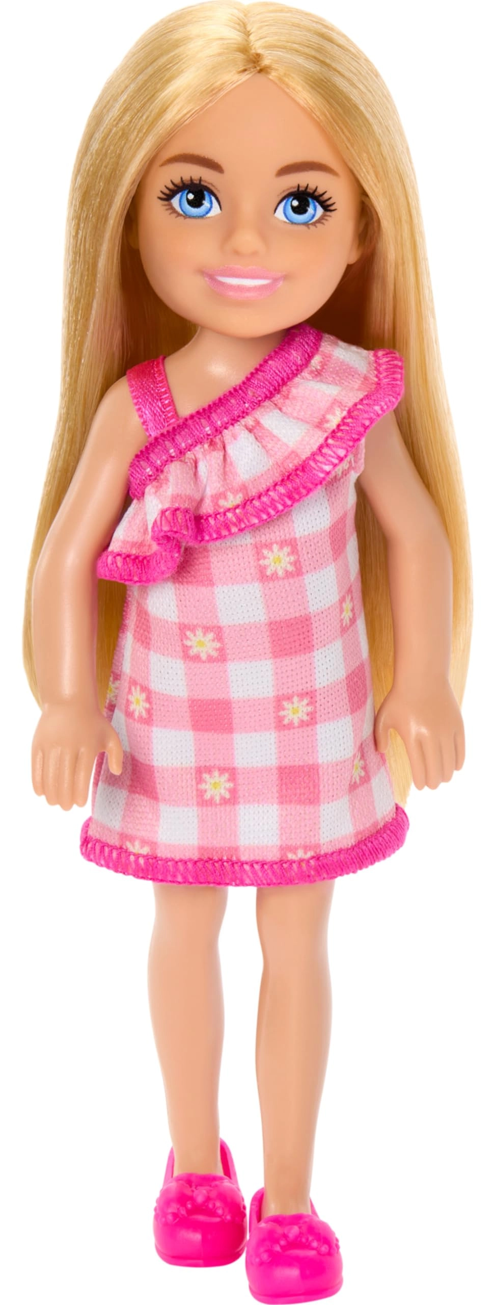 Barbie Chelsea Small Doll - 6-inch Blonde Hair Blue Eyes Pink Checked Dress