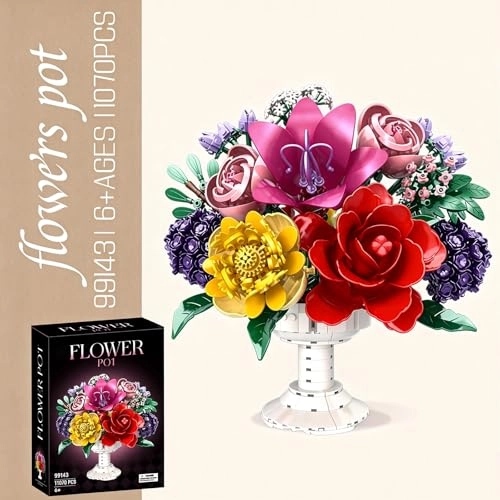 Flower Bouquet Building Blocks Set - White bouquet of roses 1070pcs