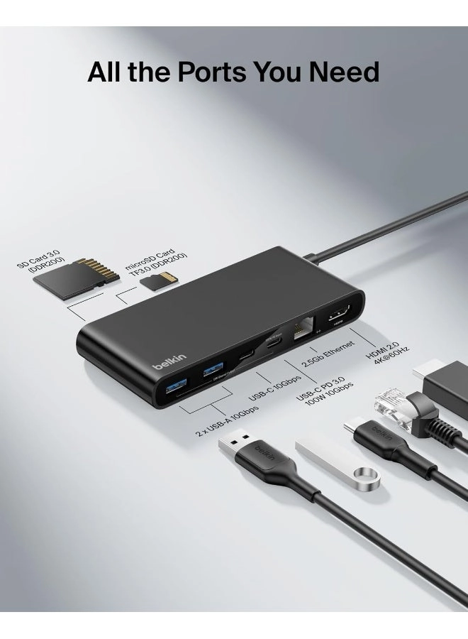 8-In-1 USB-C Multiport Hub Adapter - 100W Power Delivery 4K 60Hz 2.5 Gbps