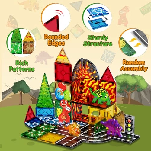 Dinosaur Magnetic Tiles - 44 pcs